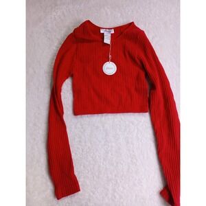 Choice Womens Red Ribbed Long Sleeve Crop Top Scoop Neck Stretch One Size (103)